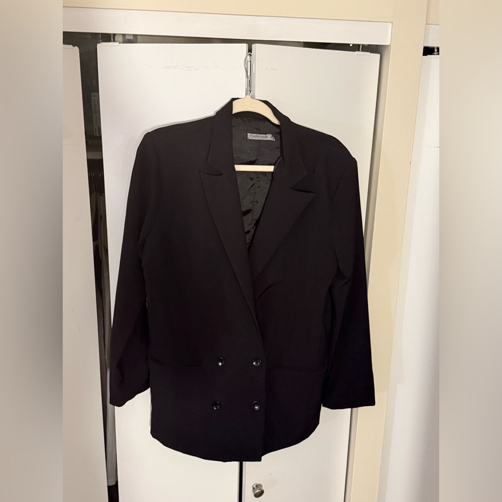 Vintage 2000s Carmar LF Black Double-Breasted Oversized Blazer